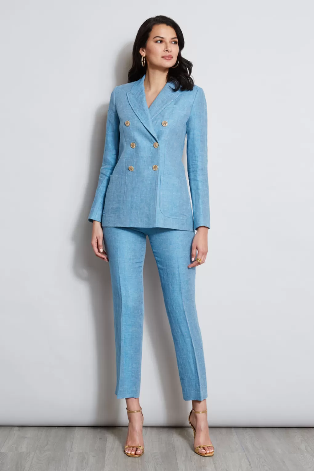 Clearance Elie Tahari Linen Double Breasted Blazer BLUE BEYOND