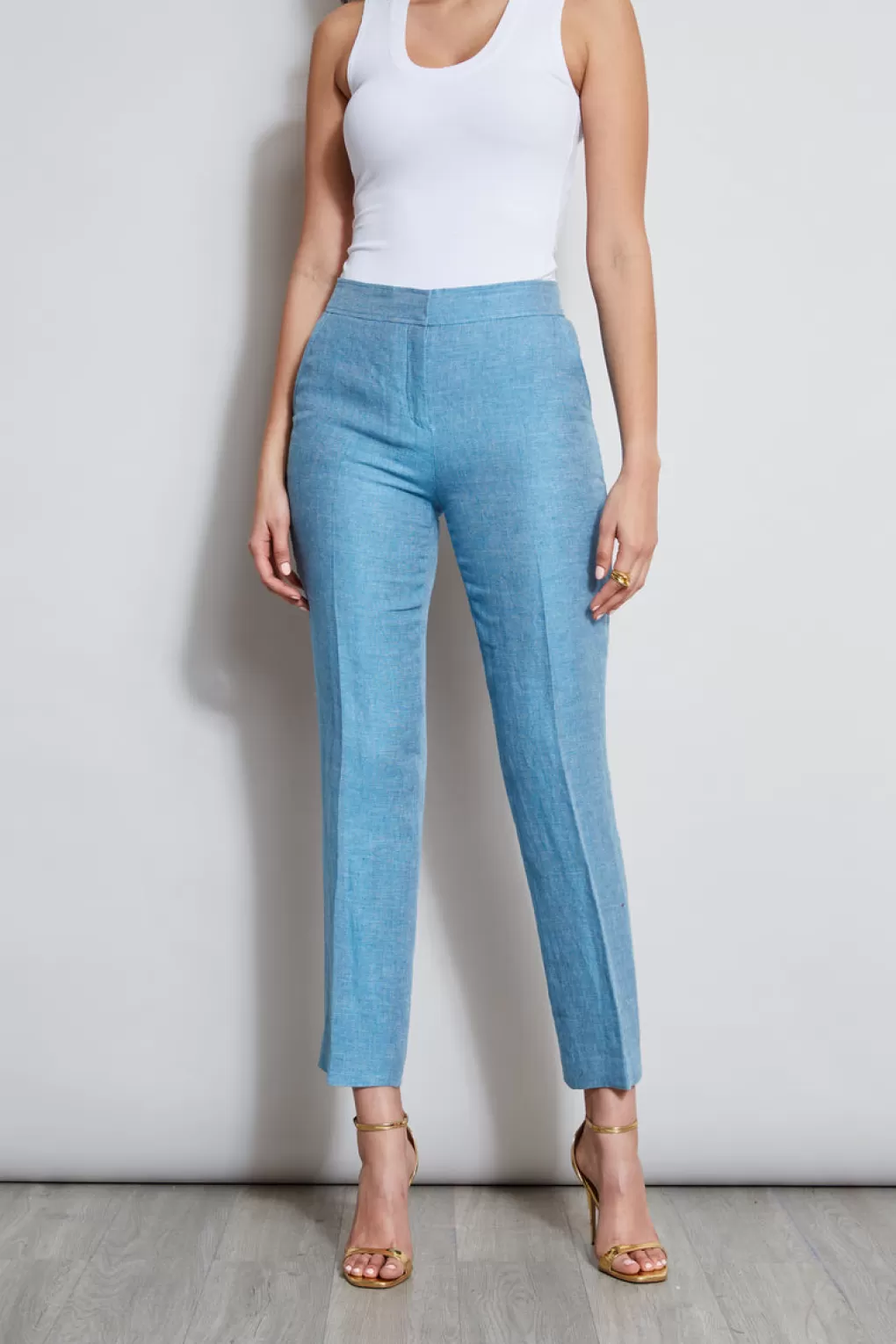 Clearance Elie Tahari Linen Straight Leg Pant BLUE BEYOND