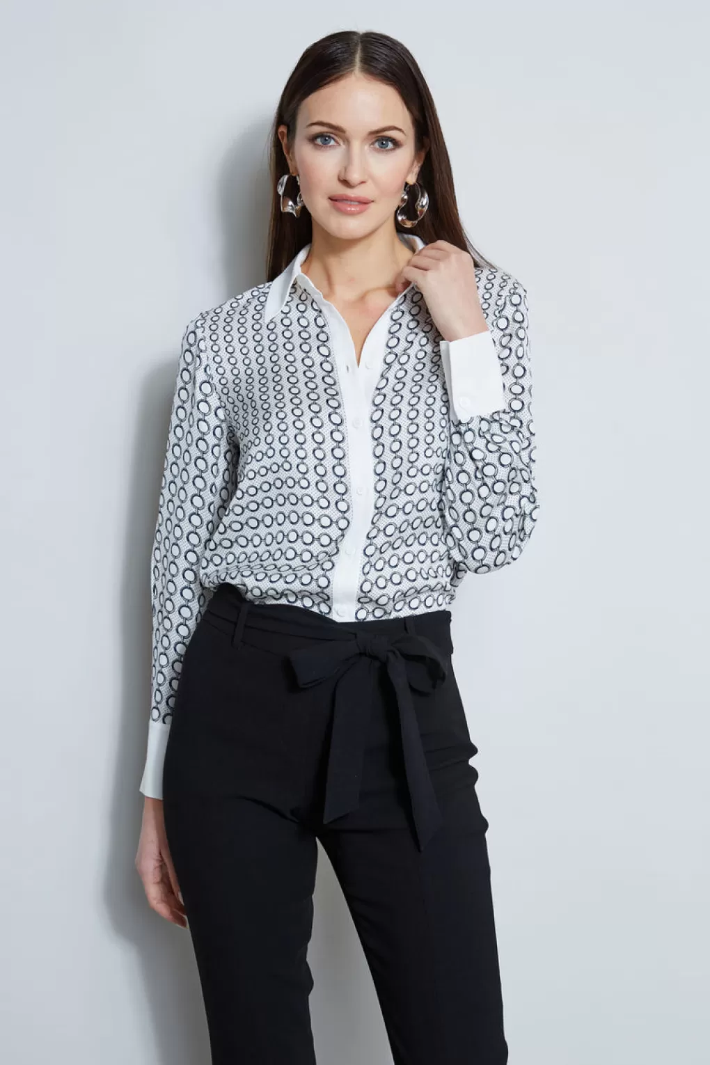 Cheap Elie Tahari Link Print Button Down Shirt LINK PRINT WHITE GROUND