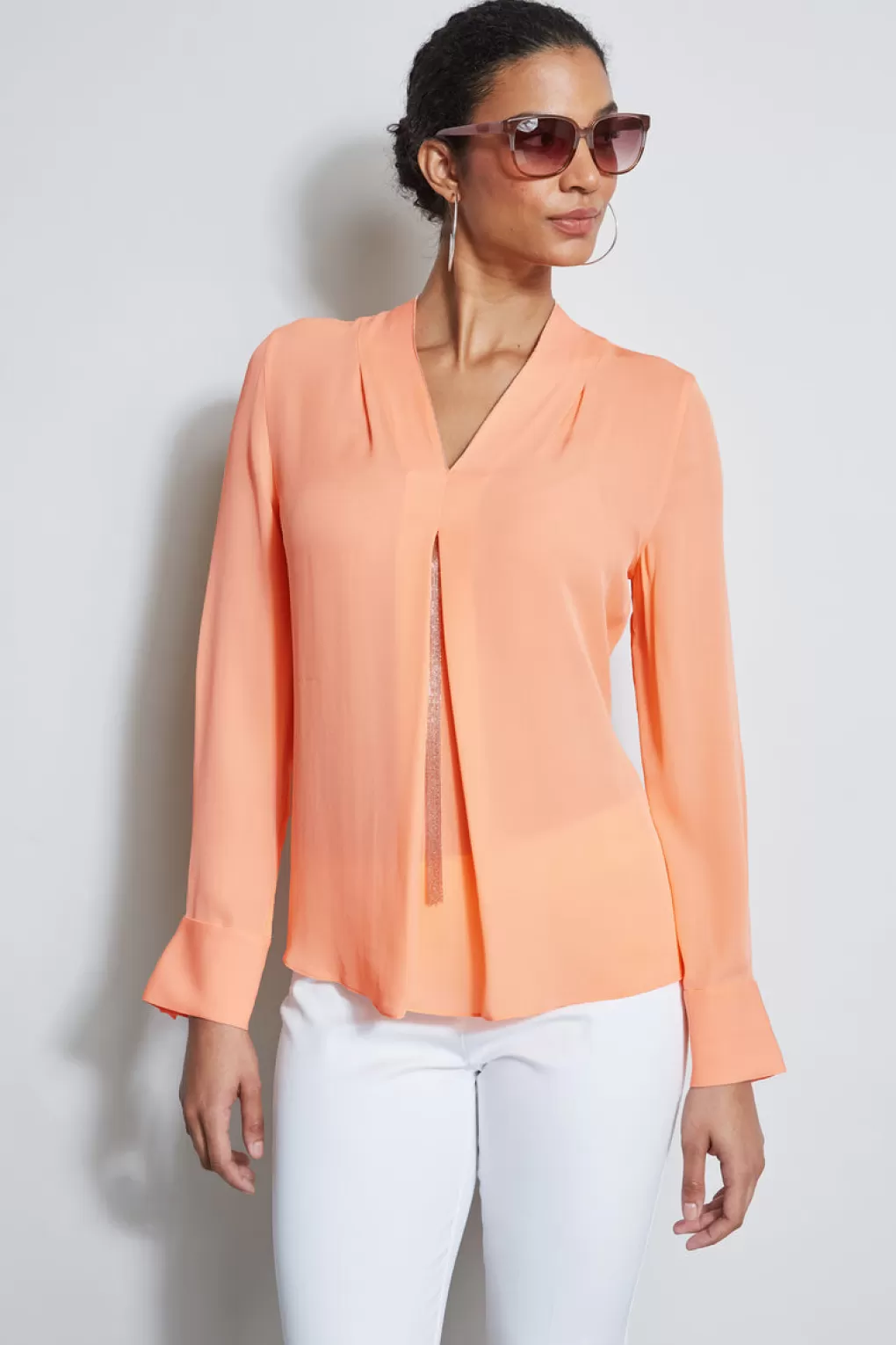 Flash Sale Elie Tahari Long Sleeve Chain Shirt TANGERINE