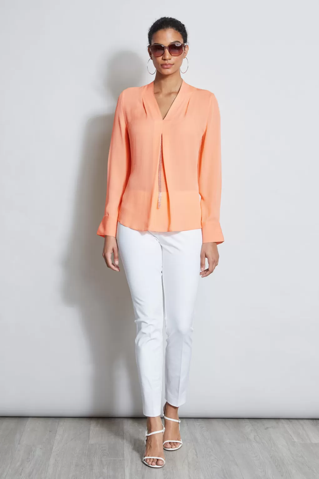 Flash Sale Elie Tahari Long Sleeve Chain Shirt TANGERINE