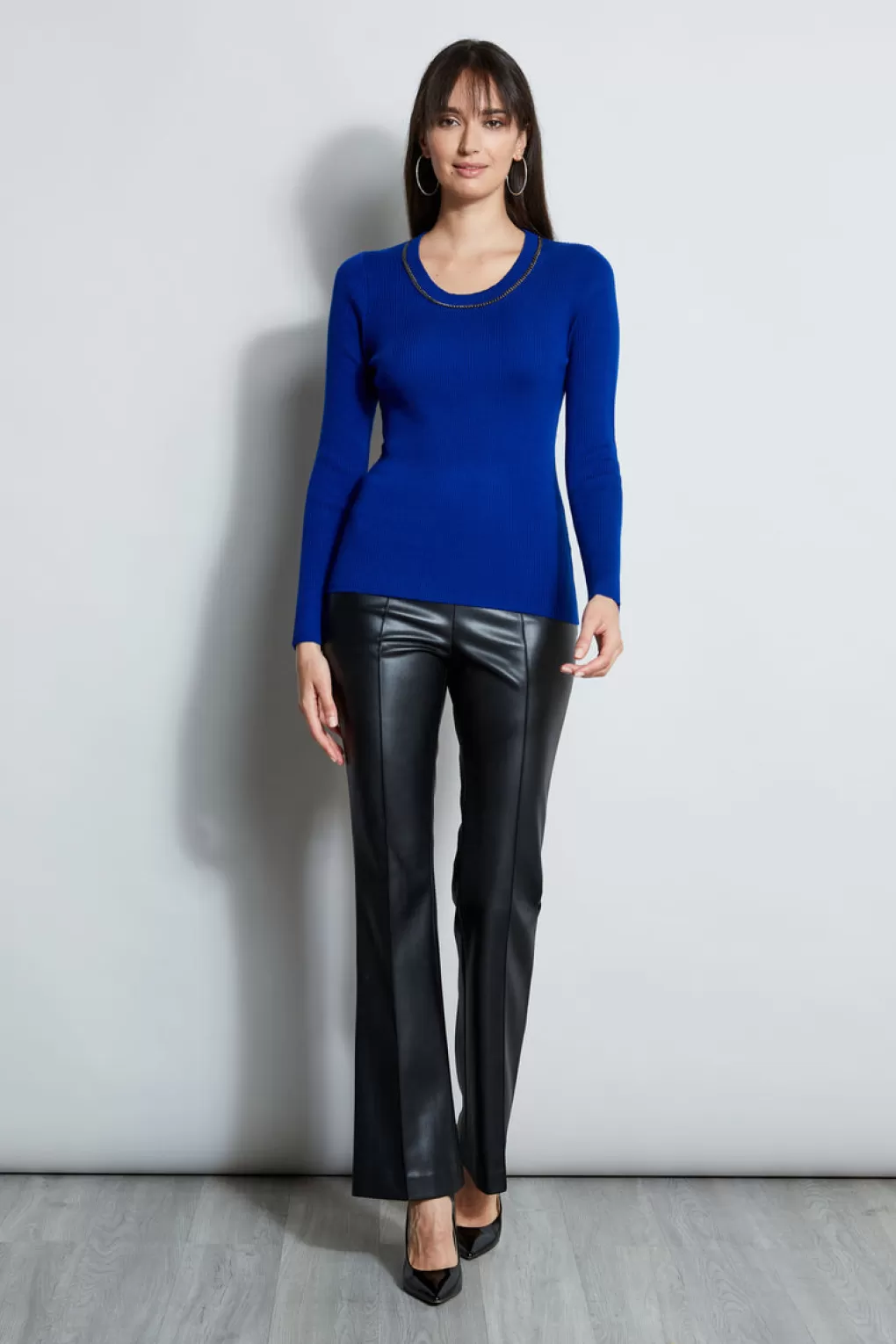 Shop Elie Tahari Merino Rib Chain Detail Sweater KLEIN BLUE