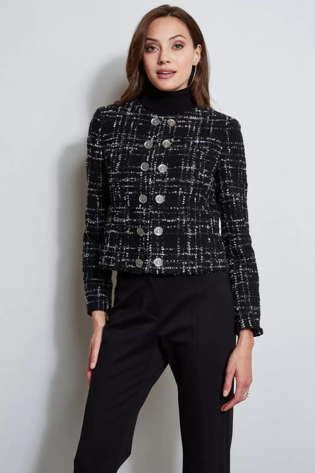 Outlet Elie Tahari Metallic Kissed Tweed Jacket BLACK MULTI