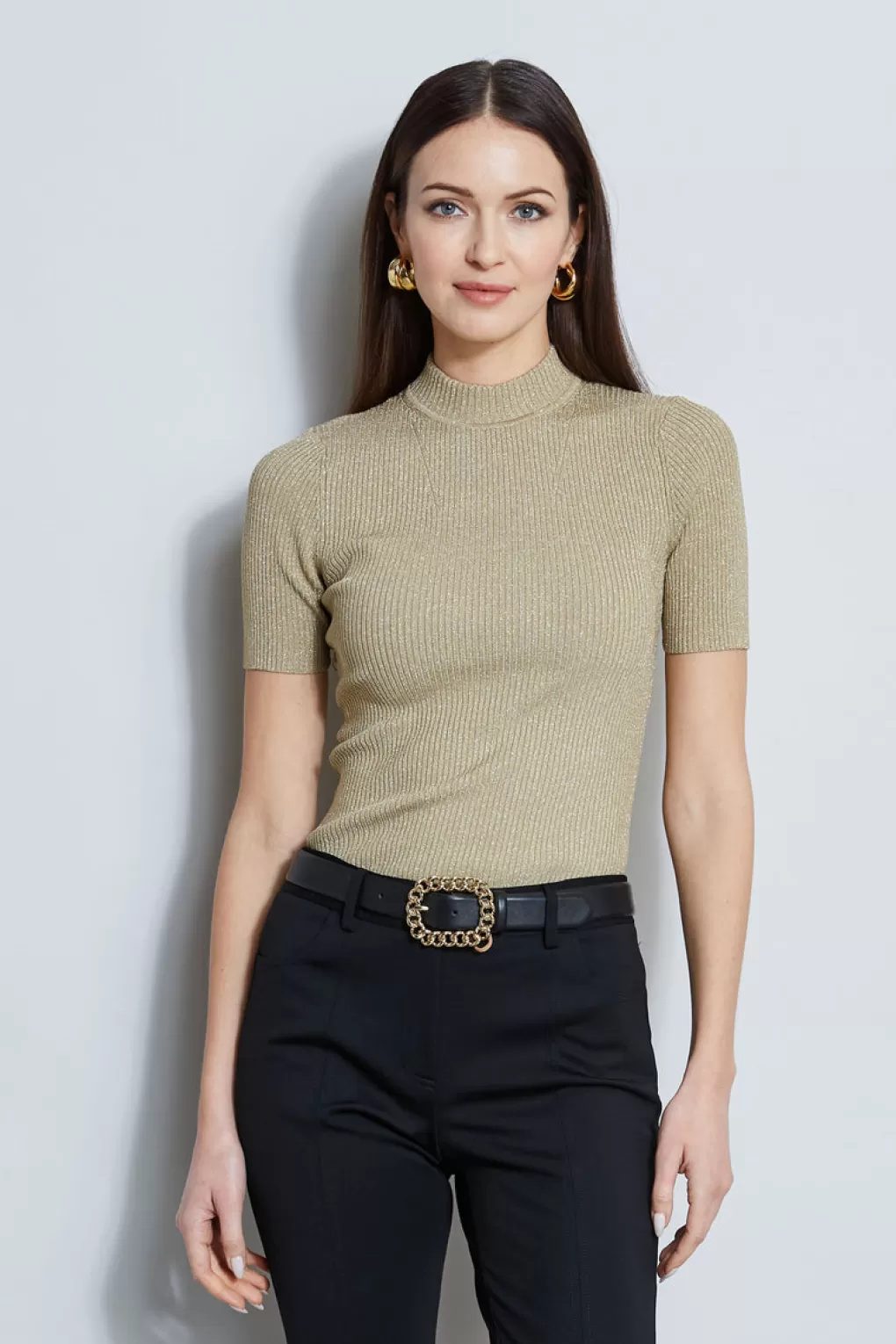 Cheap Elie Tahari Metallic Mock Neck Sweater GOLD METALLIC