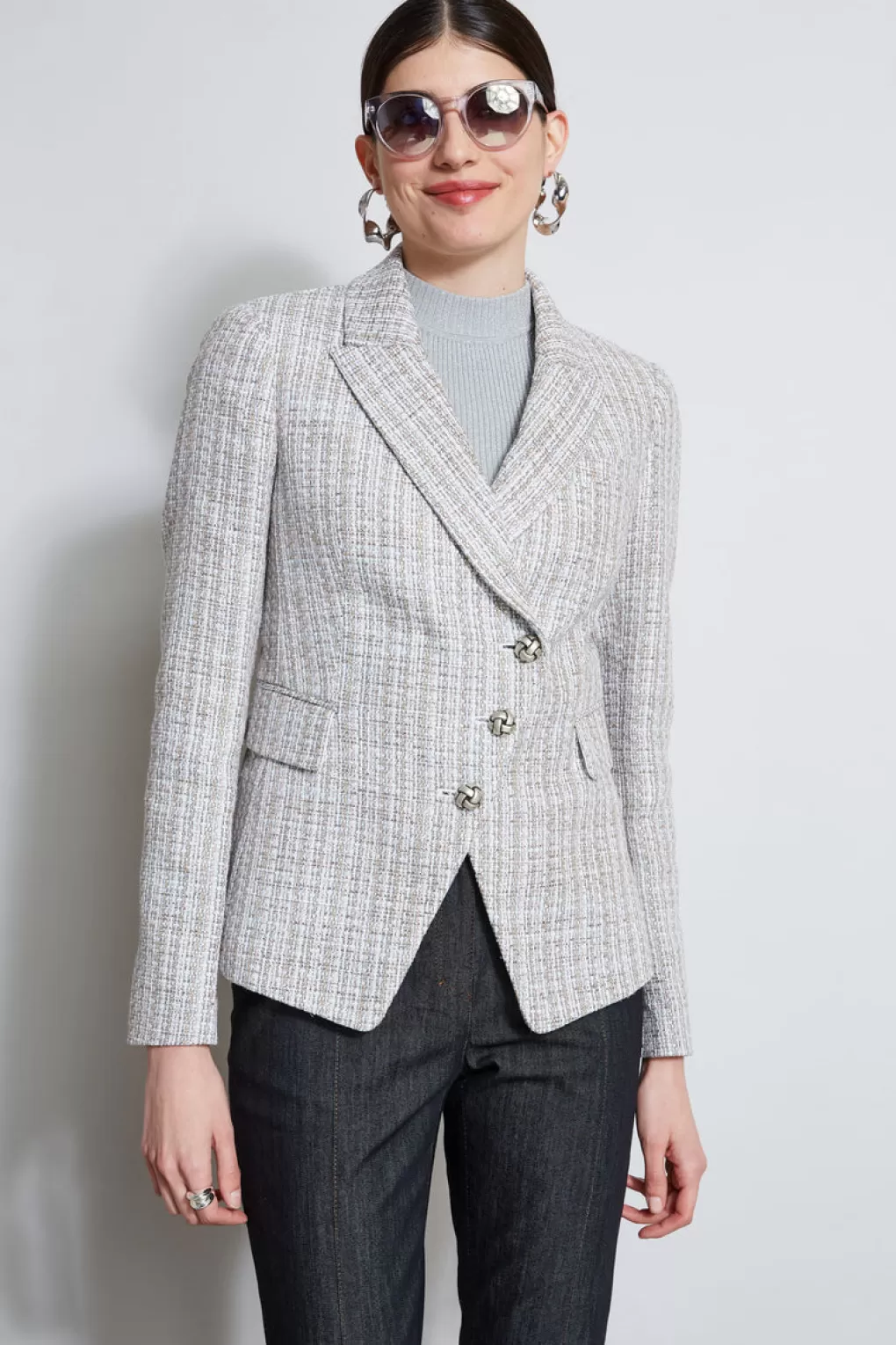 Shop Elie Tahari Metallic Tweed 3 Button Blazer MULTI