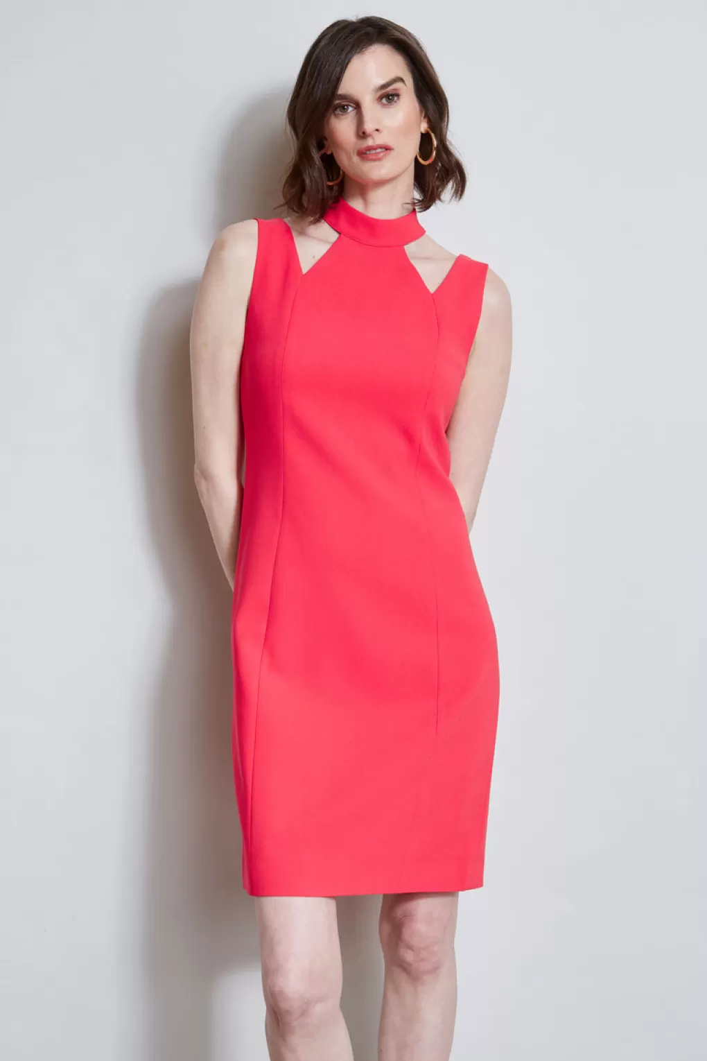 Store Elie Tahari Mock Neck Cut Out Dress WILD STRAWBERRY