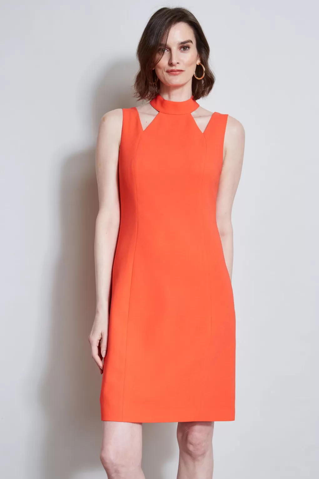 Fashion Elie Tahari Mock Neck Cut Out Dress TOMATO