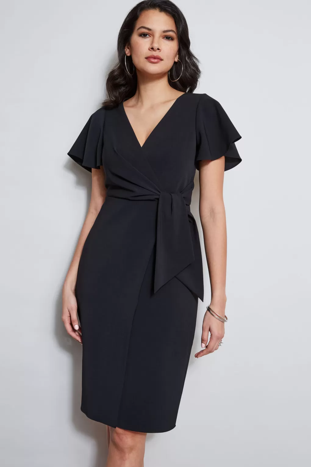 Store Elie Tahari Mock Wrap Flutter Sleeve Dress BLACK