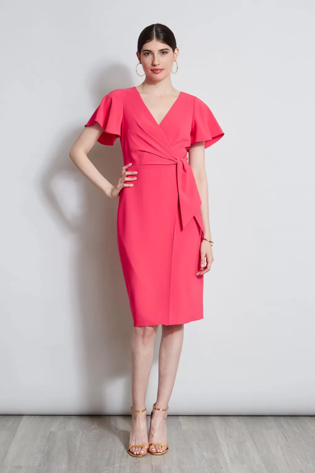 Fashion Elie Tahari Mock Wrap Flutter Sleeve Dress WILD STRAWBERRY