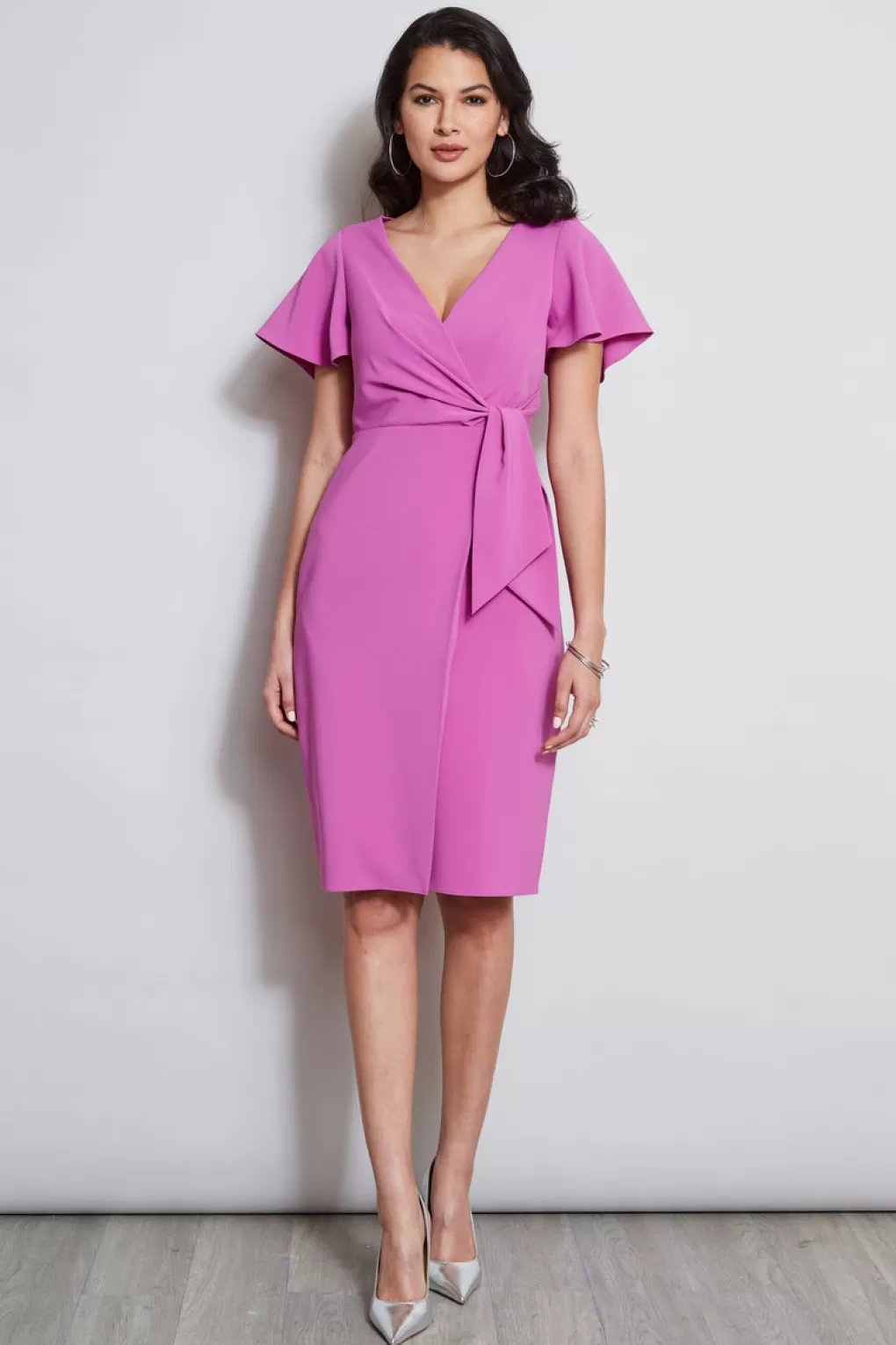 Fashion Elie Tahari Mock Wrap Flutter Sleeve Dress PEONY