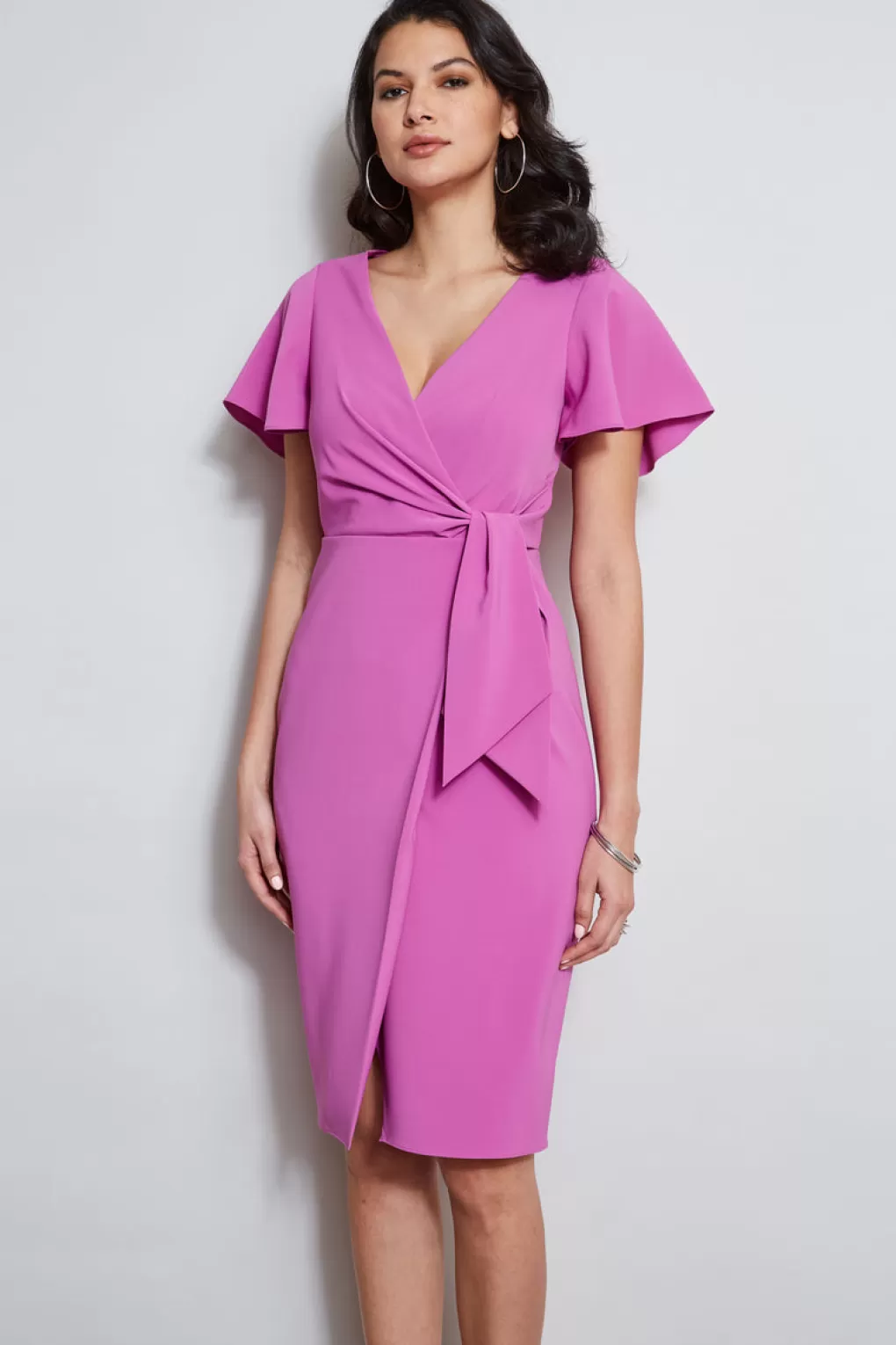 Fashion Elie Tahari Mock Wrap Flutter Sleeve Dress PEONY