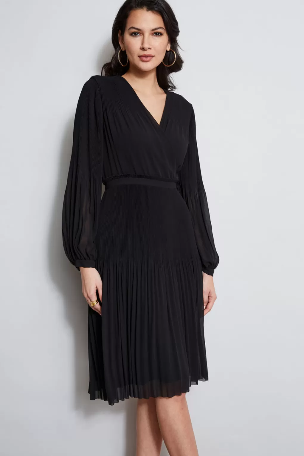 Store Elie Tahari Mock Wrap Pleated Dress NOIR