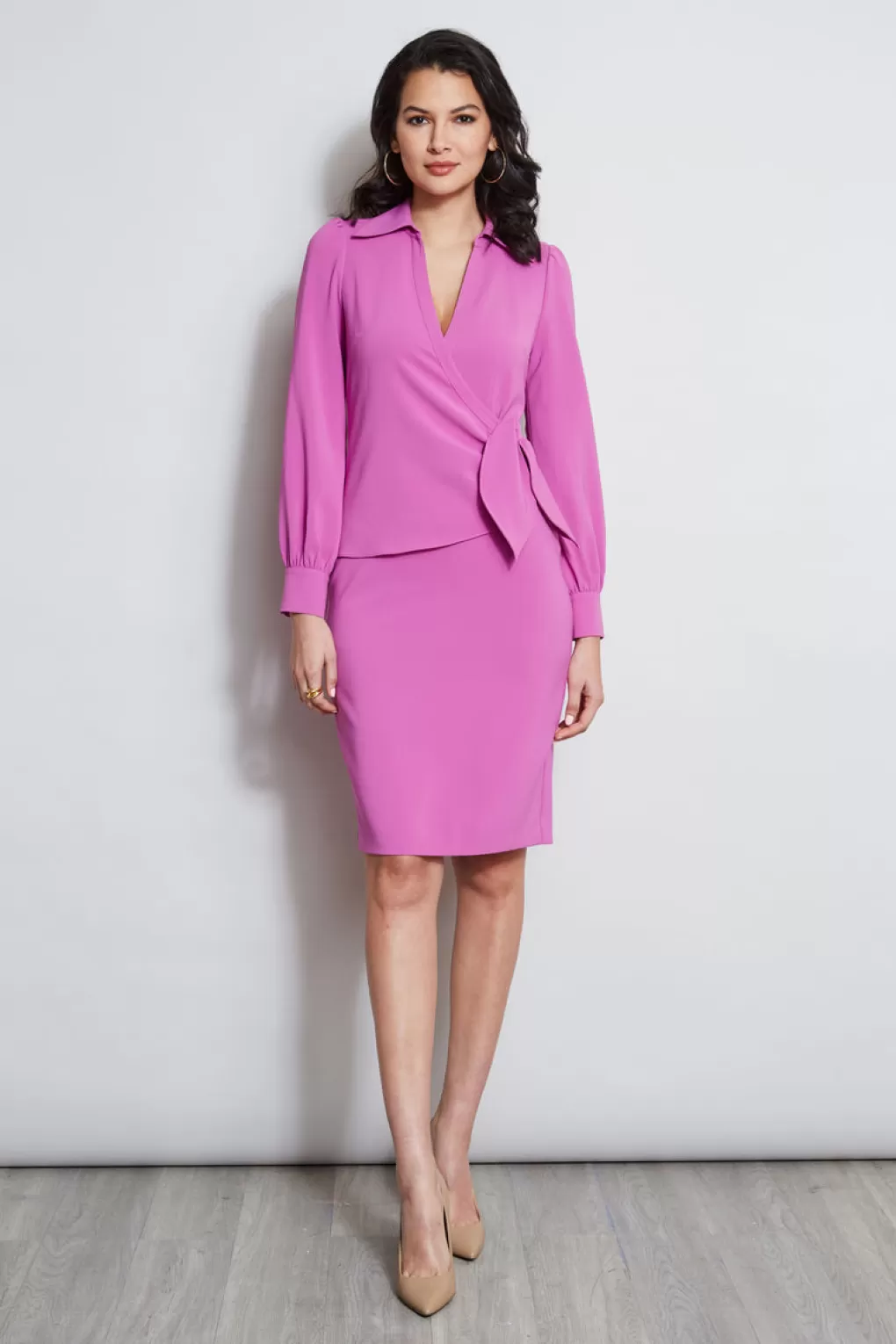 Clearance Elie Tahari Mock Wrap Tie Dress PEONY