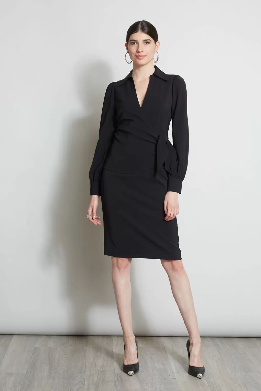 Best Elie Tahari Mock Wrap Tie Dress BLACK