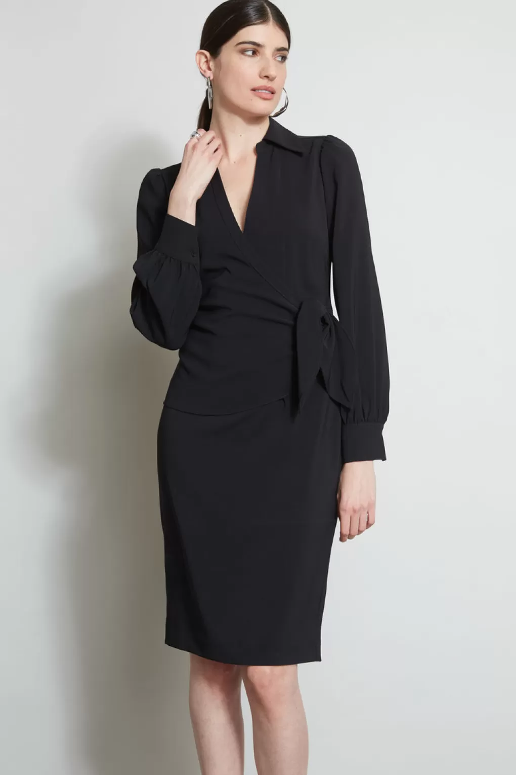 Best Elie Tahari Mock Wrap Tie Dress BLACK