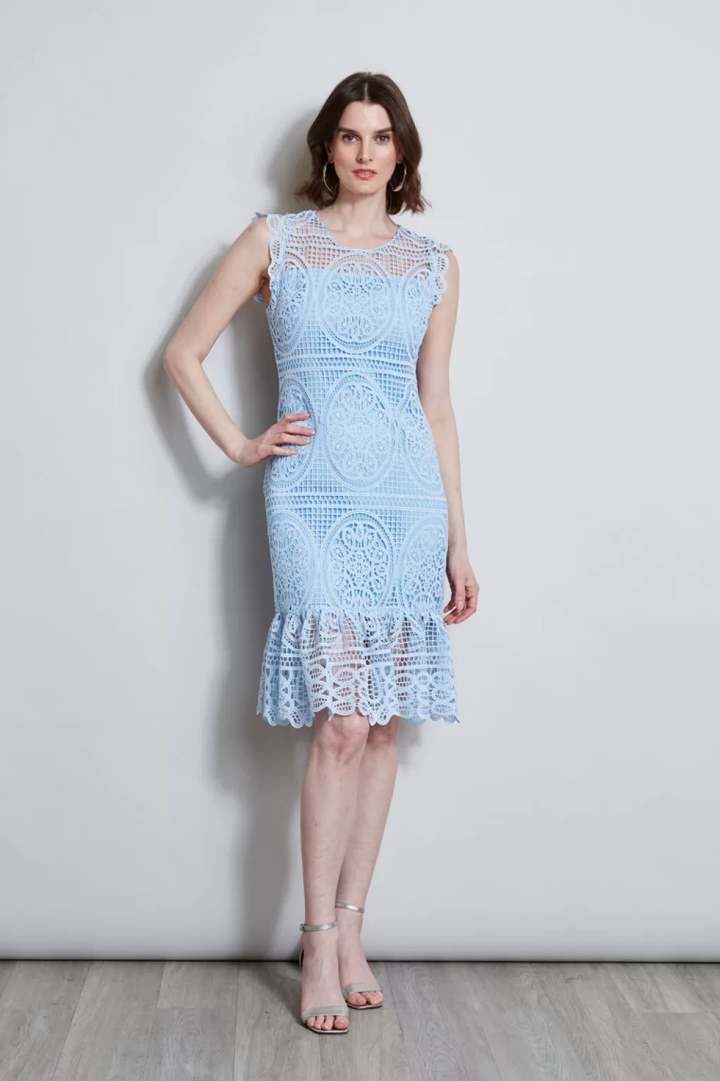 Best Sale Elie Tahari Mosaic Lace Dress POOL BLUE