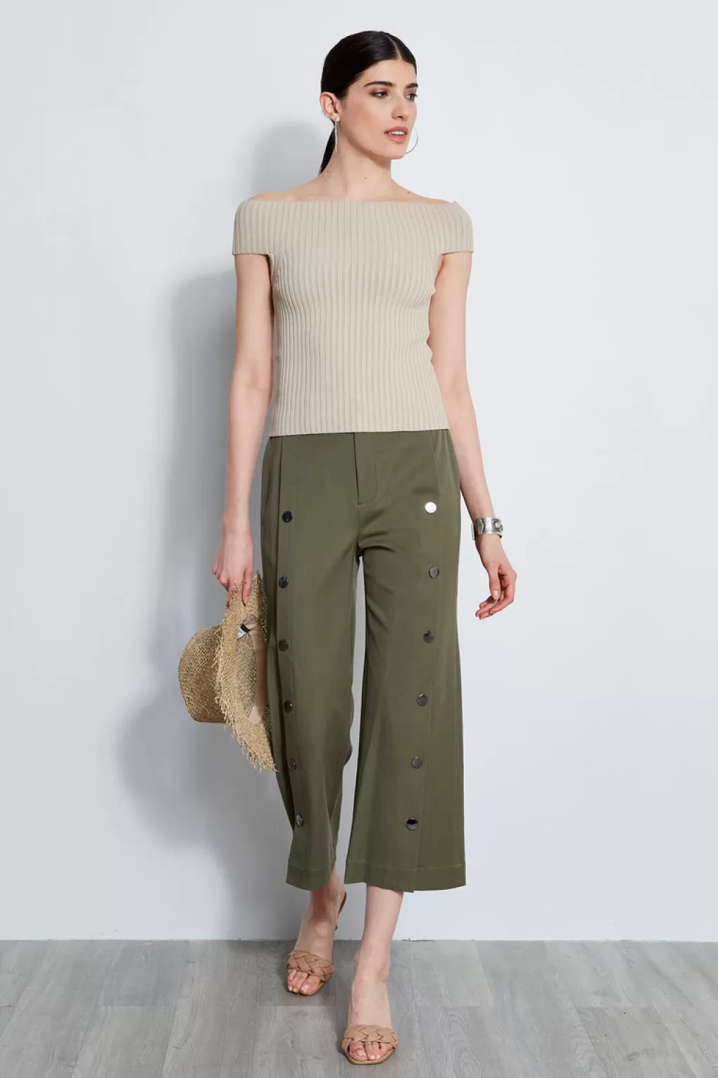 Cheap Elie Tahari Off Shoulder Rib Sweater SAND