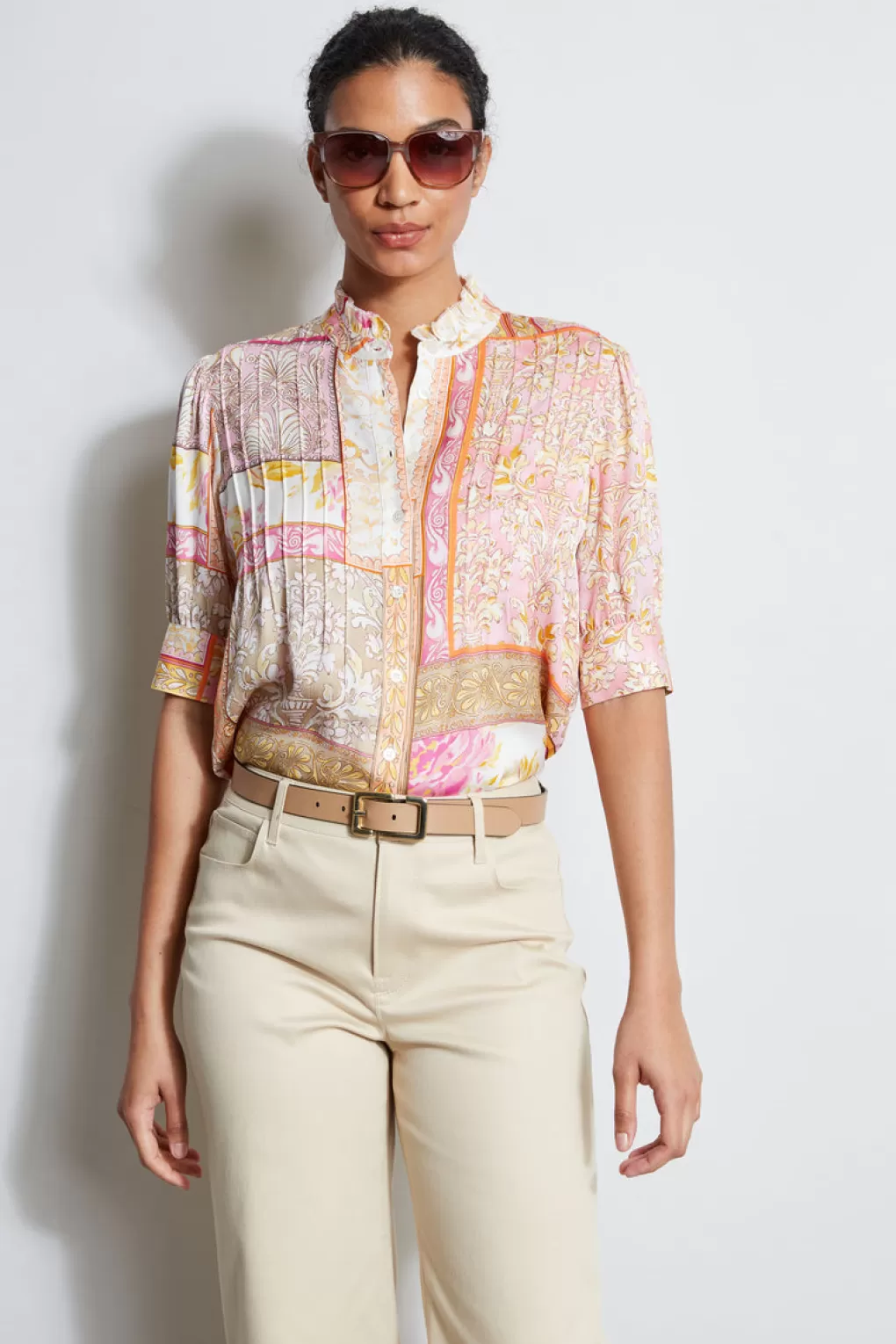 Best Elie Tahari Patchwork Print Shirt AURORA PRINT