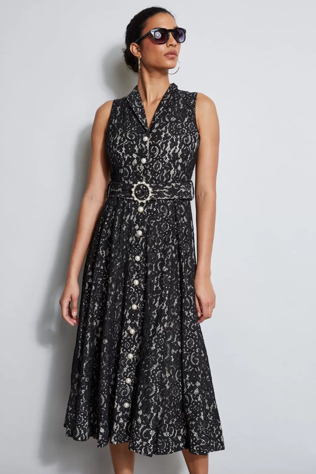 Best Elie Tahari Pearl Detail Lace Dress NOIR LACE