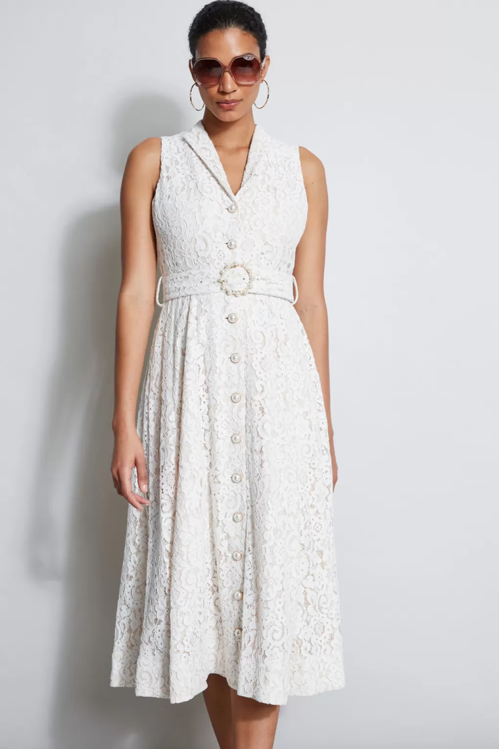 Best Elie Tahari Pearl Detail Lace Dress IVORY LACE