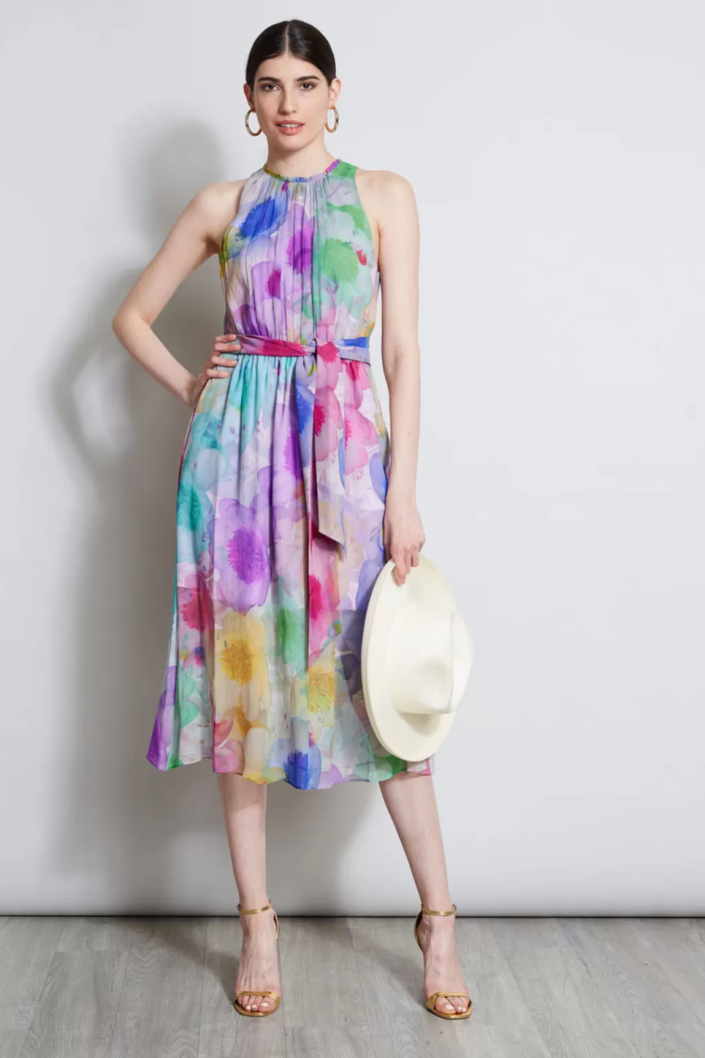 Hot Elie Tahari Pigment Floral Silk Chiffon Halter Dress MULTI