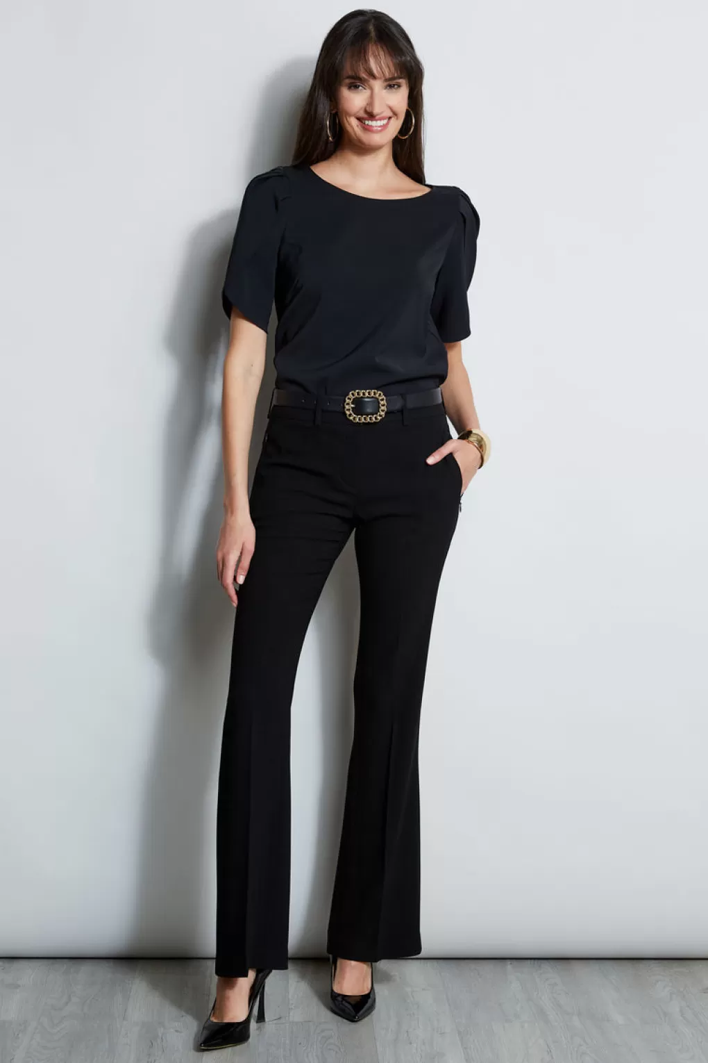 Fashion Elie Tahari Pleat Sleeve Shirt BLACK