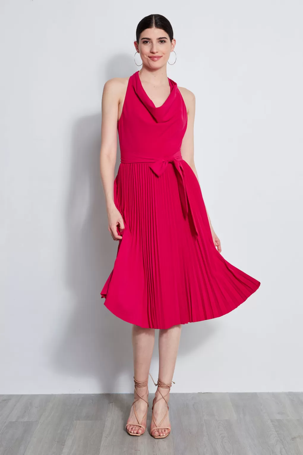 Online Elie Tahari Pleated Cowl Midi Dress CYCLAMEN