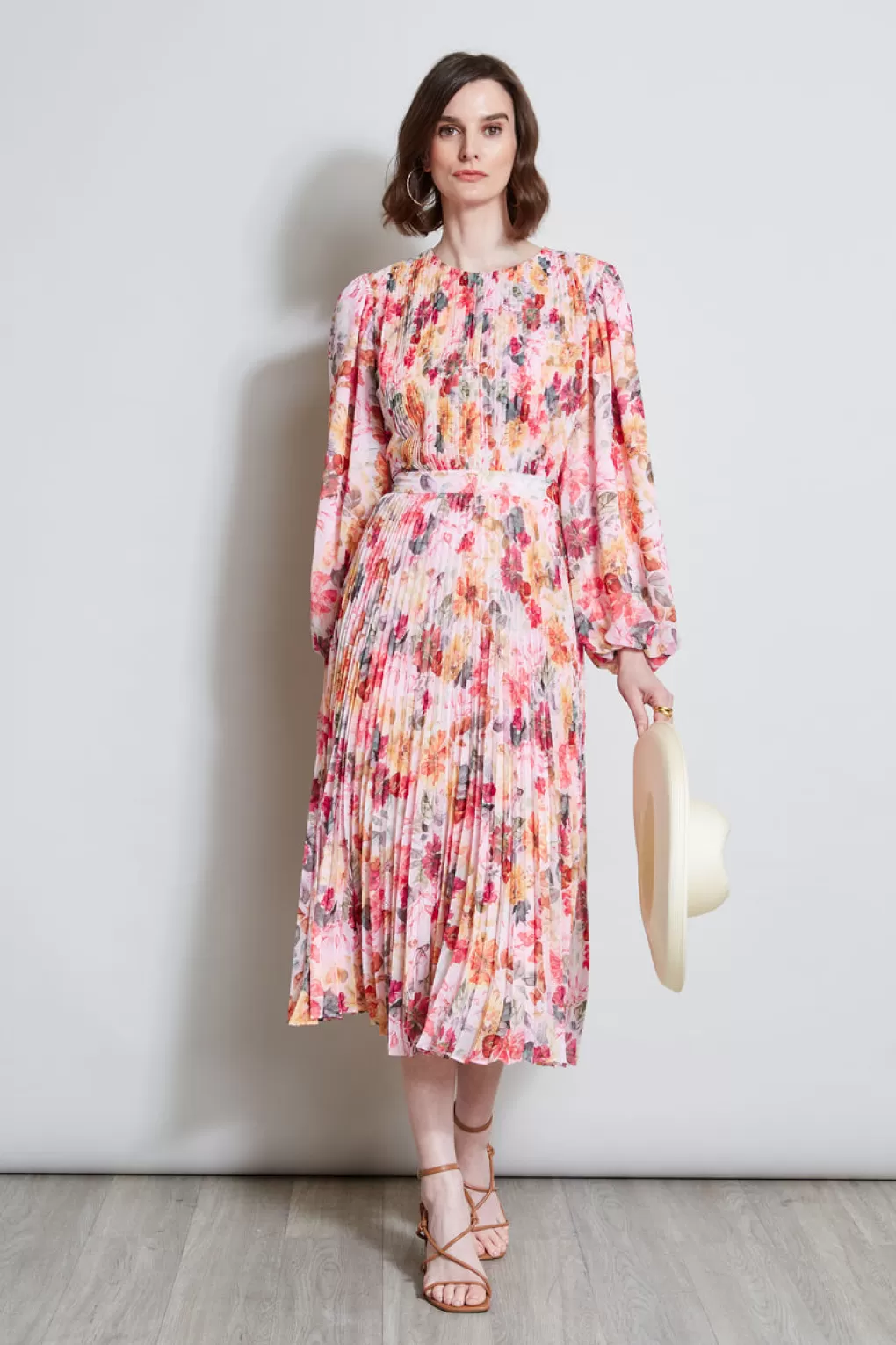 Store Elie Tahari Pleated Floral Midi Dress WONDERLAND PRINT