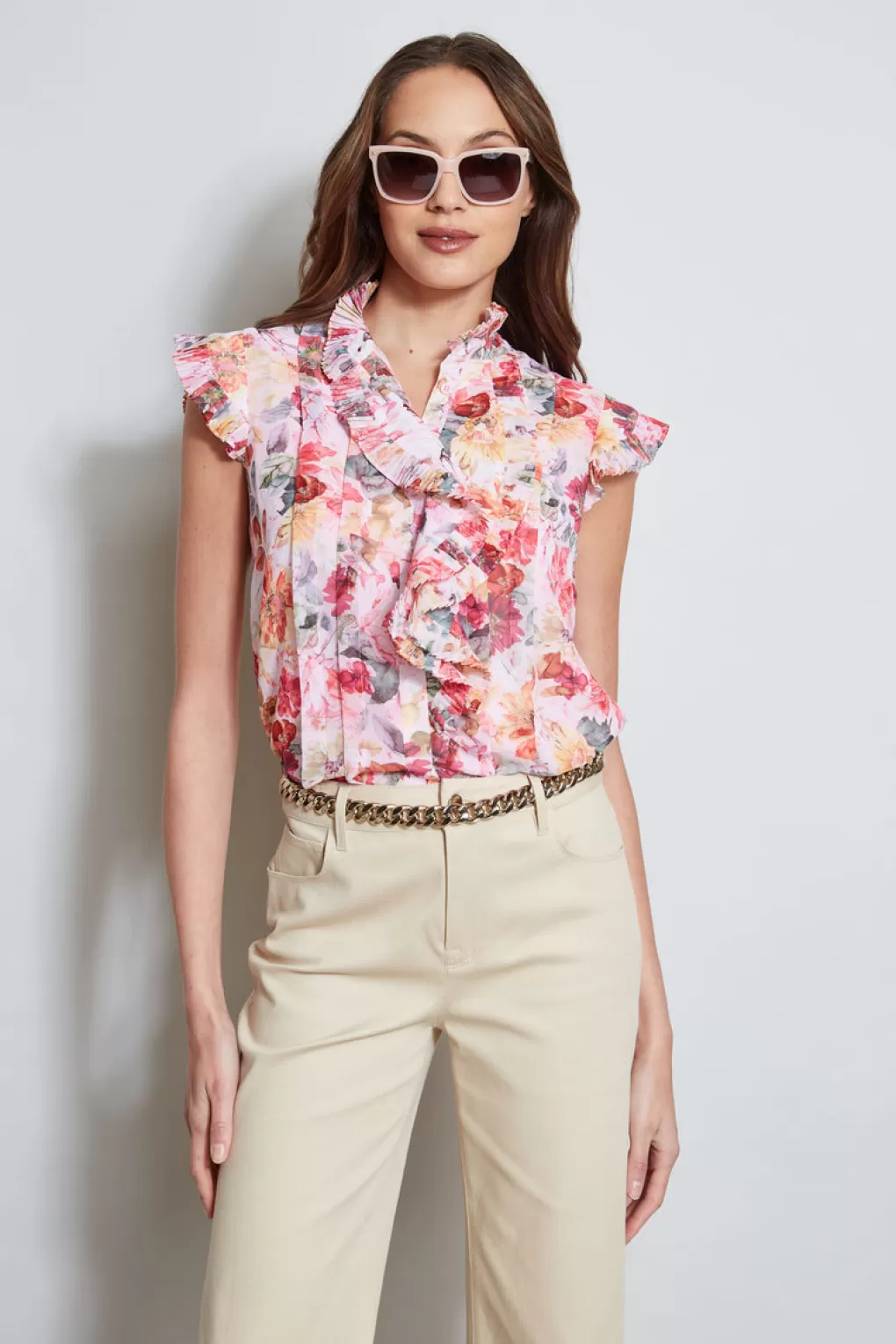 Store Elie Tahari Pleated Floral Shirt WONDERLAND PRINT