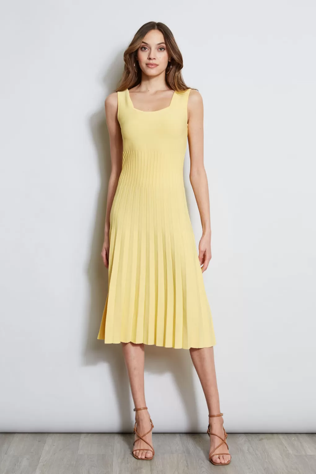 Cheap Elie Tahari Pleated Knit Midi Dress CANDLE YELLOW