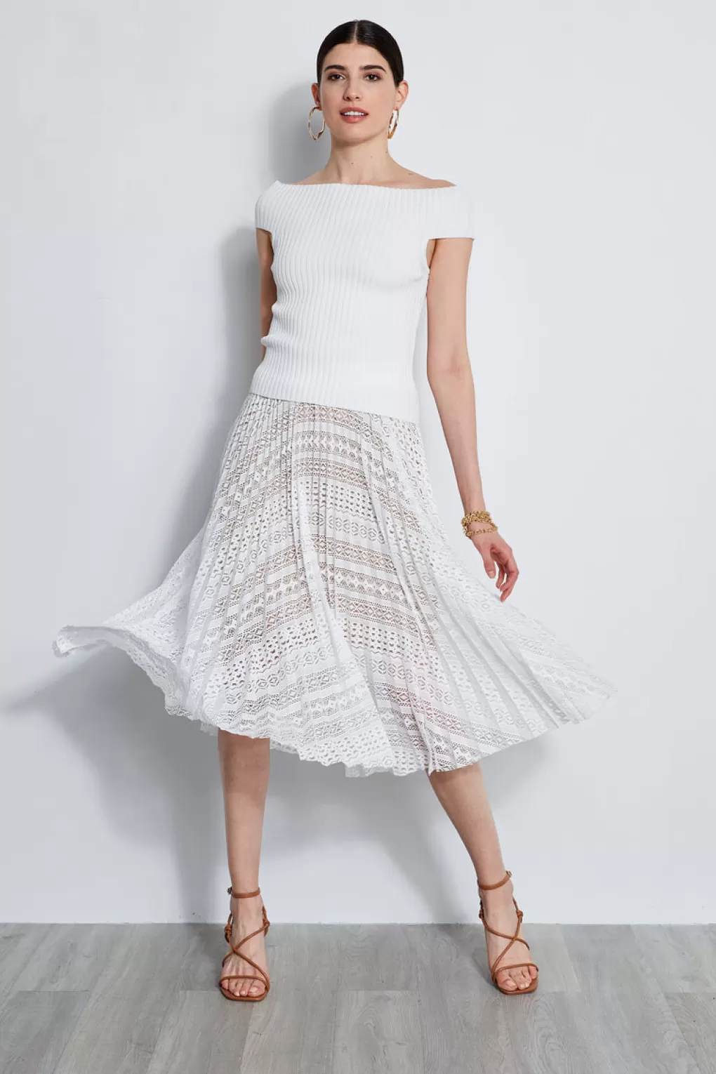 Online Elie Tahari Pleated Lace Skirt WHITE