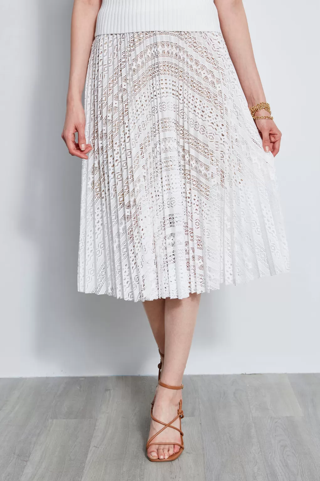 Online Elie Tahari Pleated Lace Skirt WHITE