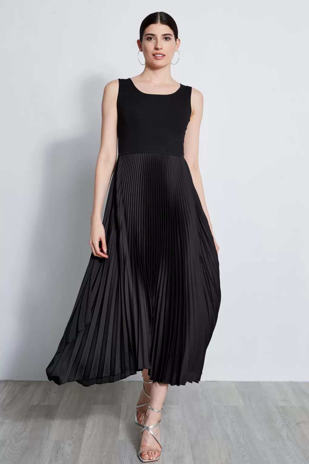 Shop Elie Tahari Pleated Midi Dress NOIR