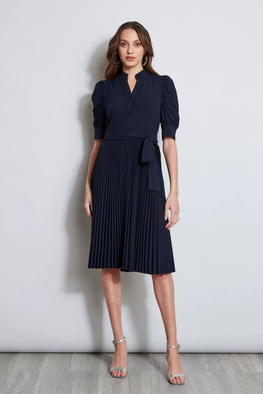 Online Elie Tahari Pleated Ruched Sleeve Dress STARGAZER