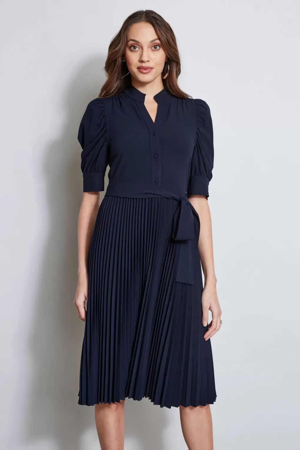 Online Elie Tahari Pleated Ruched Sleeve Dress STARGAZER