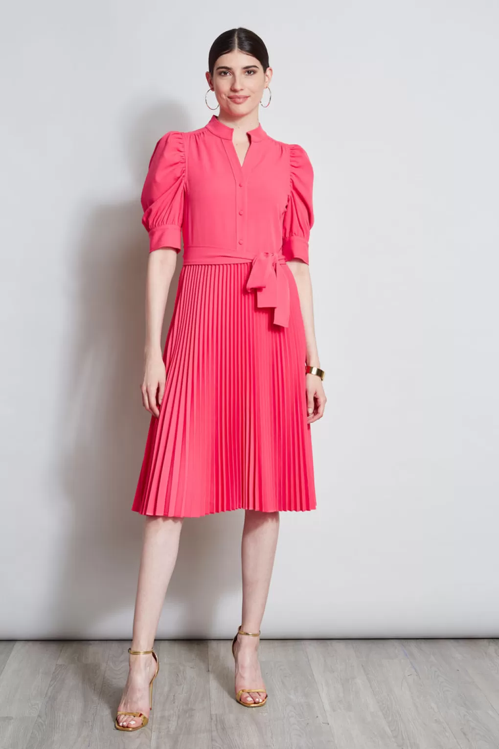 Cheap Elie Tahari Pleated Ruched Sleeve Dress WILD STRAWBERRY