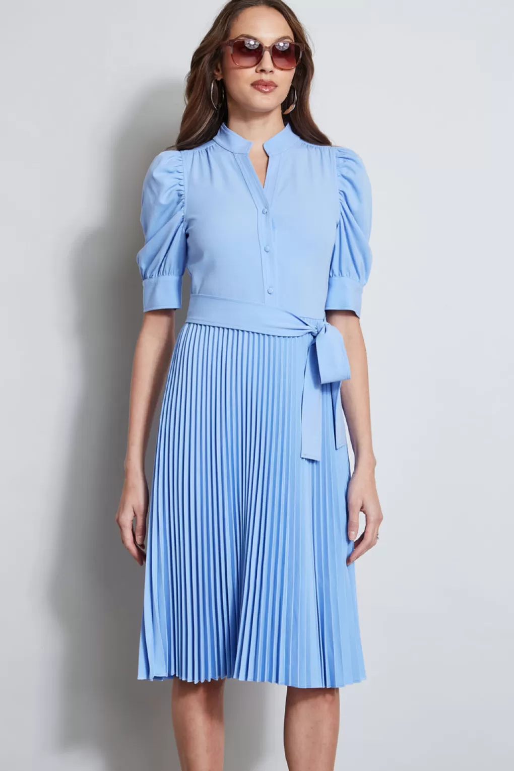 Flash Sale Elie Tahari Pleated Ruched Sleeve Dress HORIZON BLUE