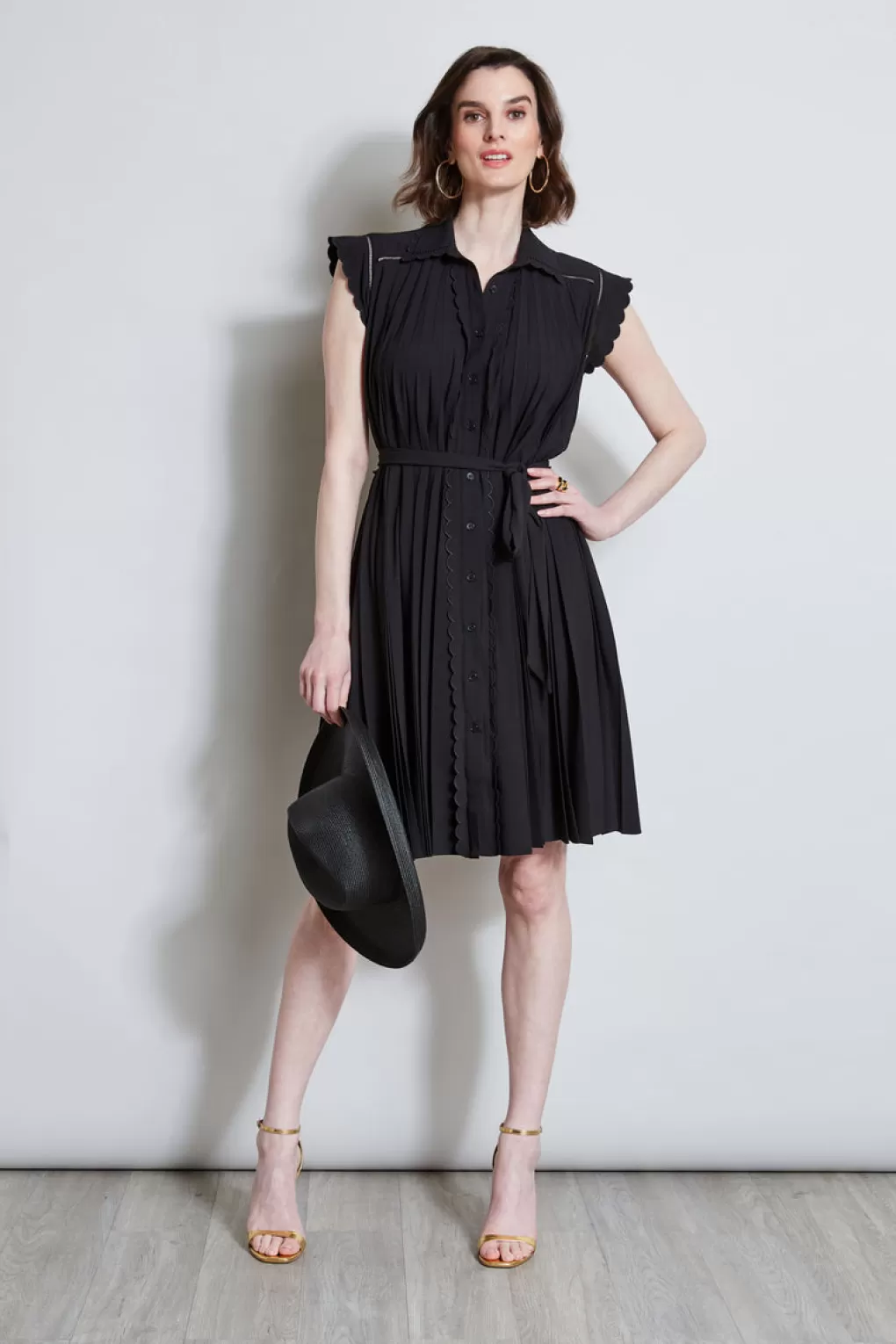 Online Elie Tahari Pleated Scallop Dress NOIR