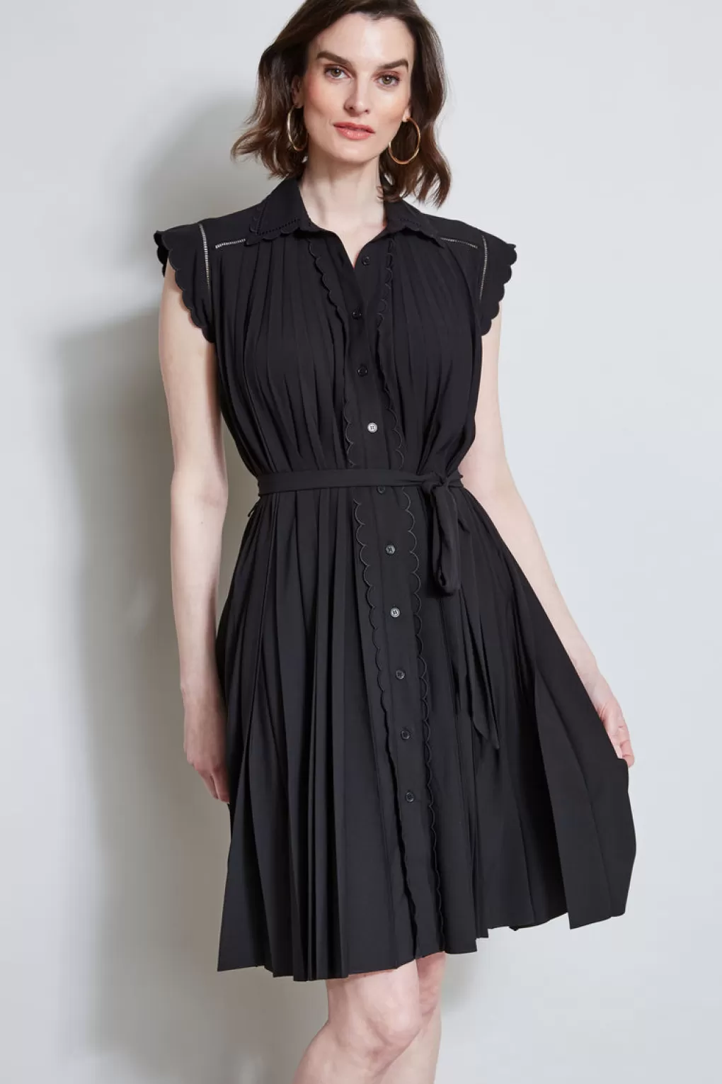 Online Elie Tahari Pleated Scallop Dress NOIR