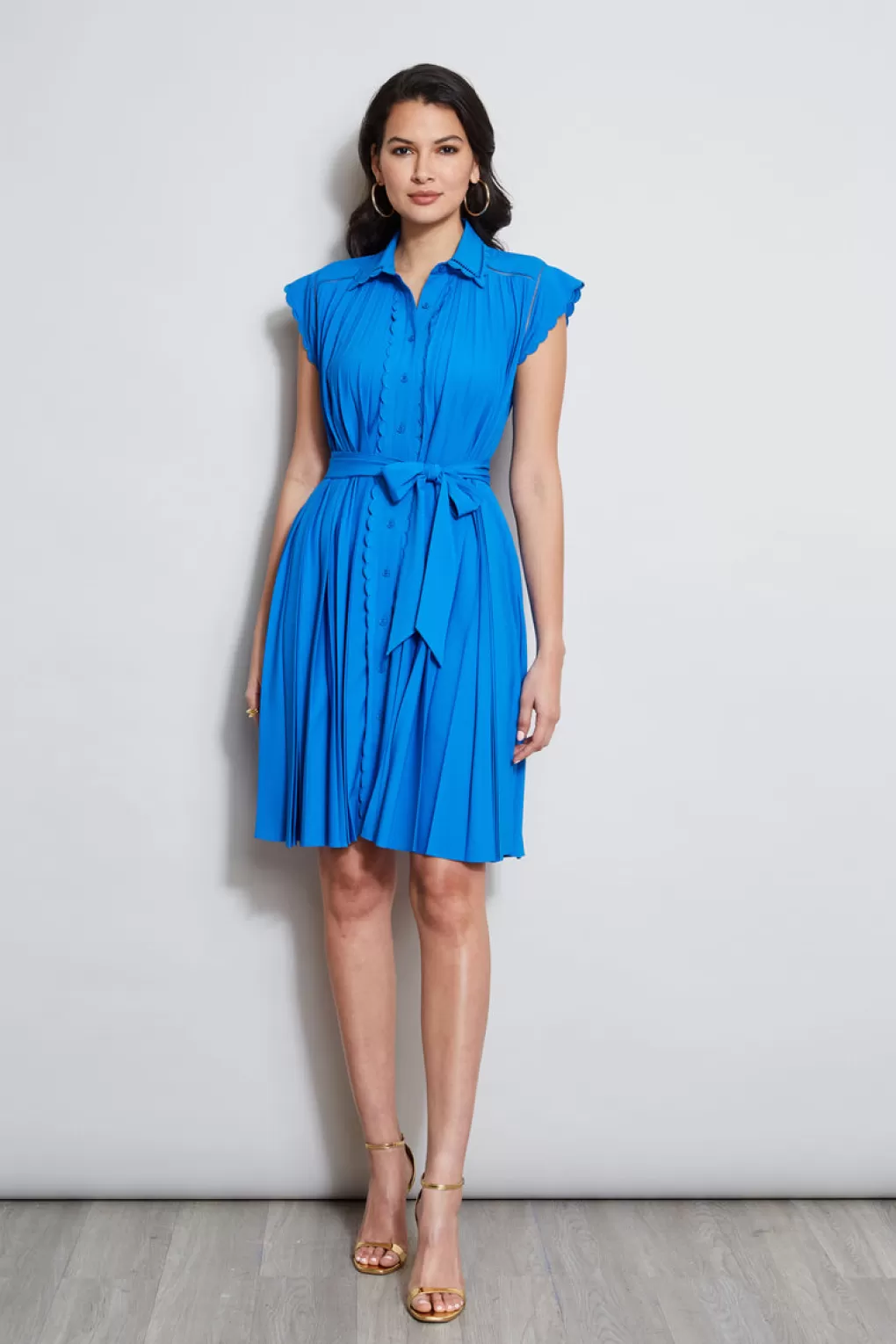 Online Elie Tahari Pleated Scallop Dress BLUE IVY