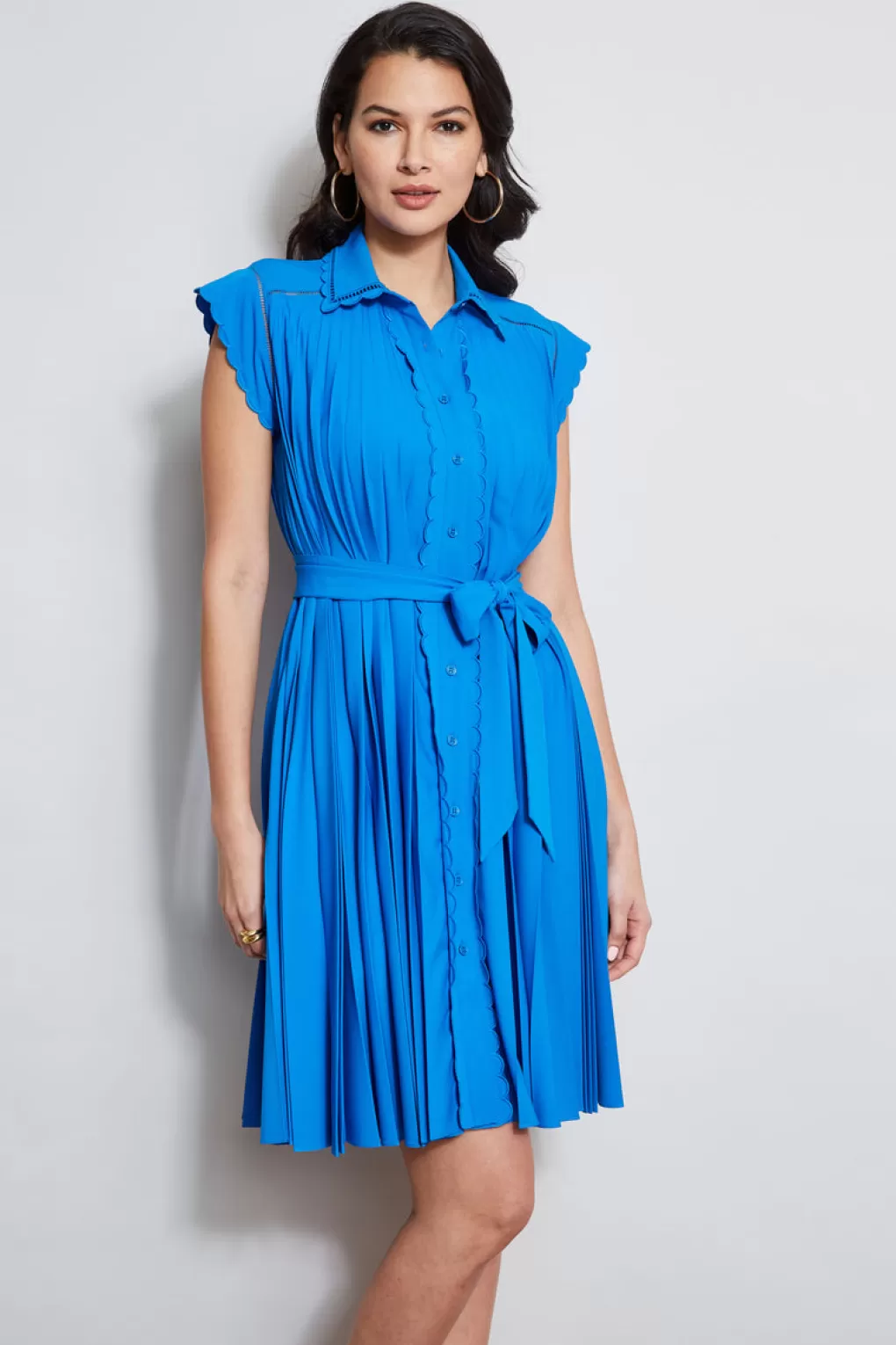 Online Elie Tahari Pleated Scallop Dress BLUE IVY