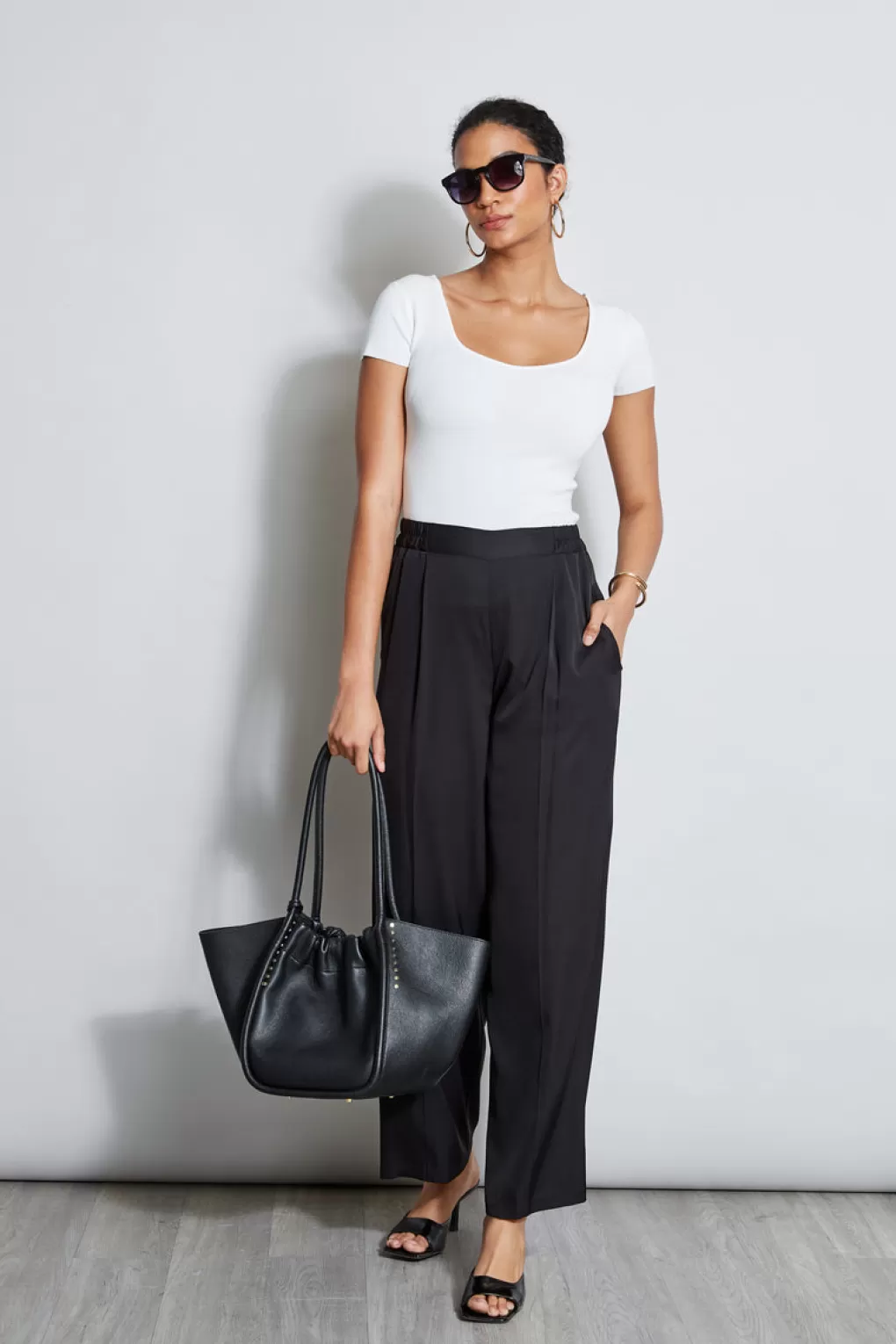 Fashion Elie Tahari Pleated Silk Pant NOIR