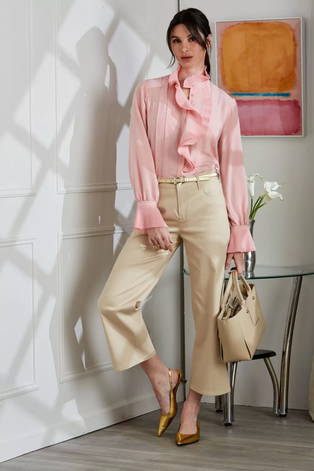 Outlet Elie Tahari Pleated Silk Shirt TAILOR PINK