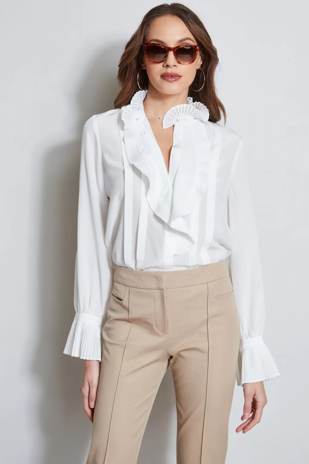 Flash Sale Elie Tahari Pleated Silk Shirt Sky White