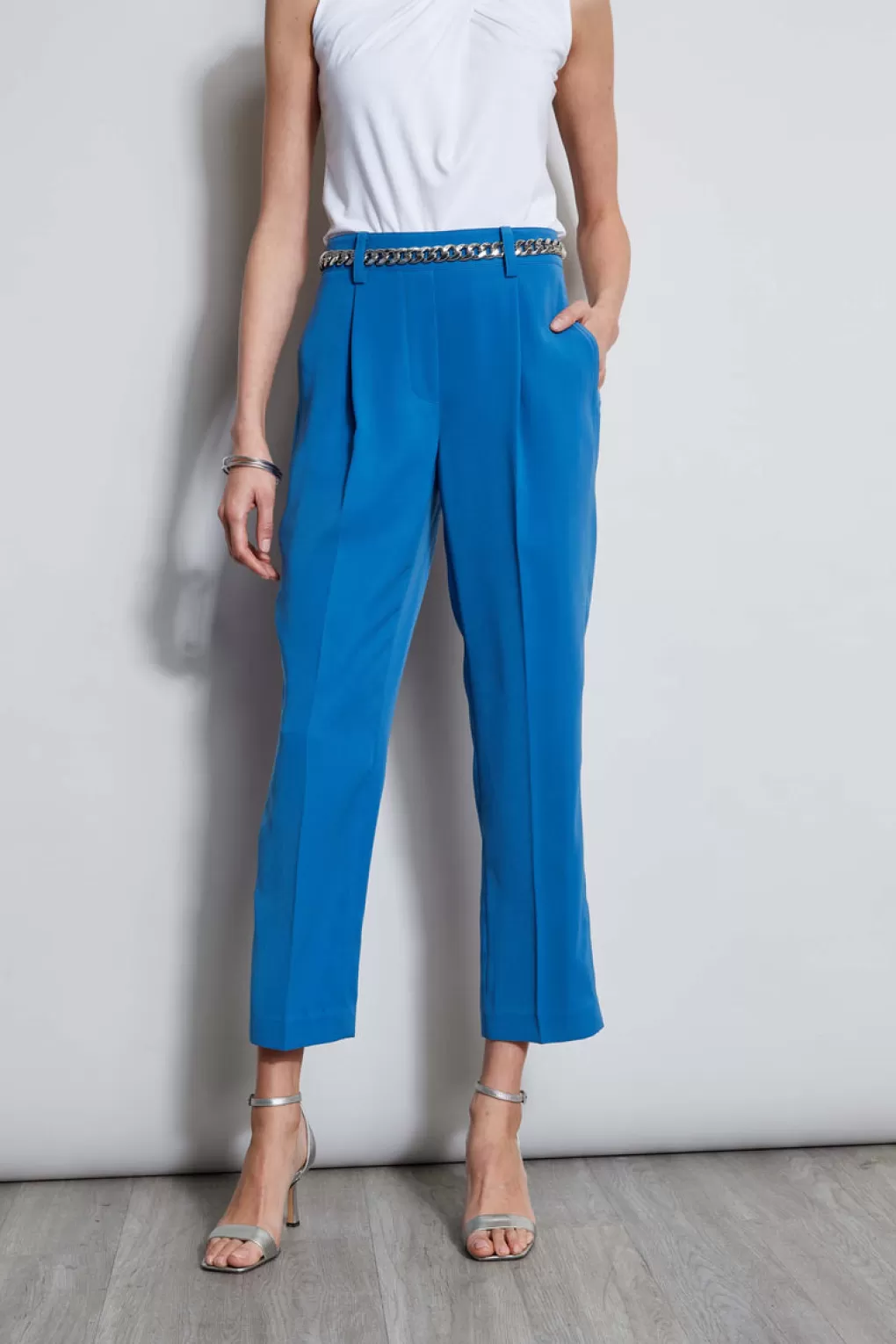 Sale Elie Tahari Pleated Straight Leg Pant BLUE ARCH