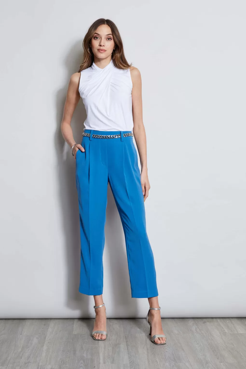 Sale Elie Tahari Pleated Straight Leg Pant BLUE ARCH