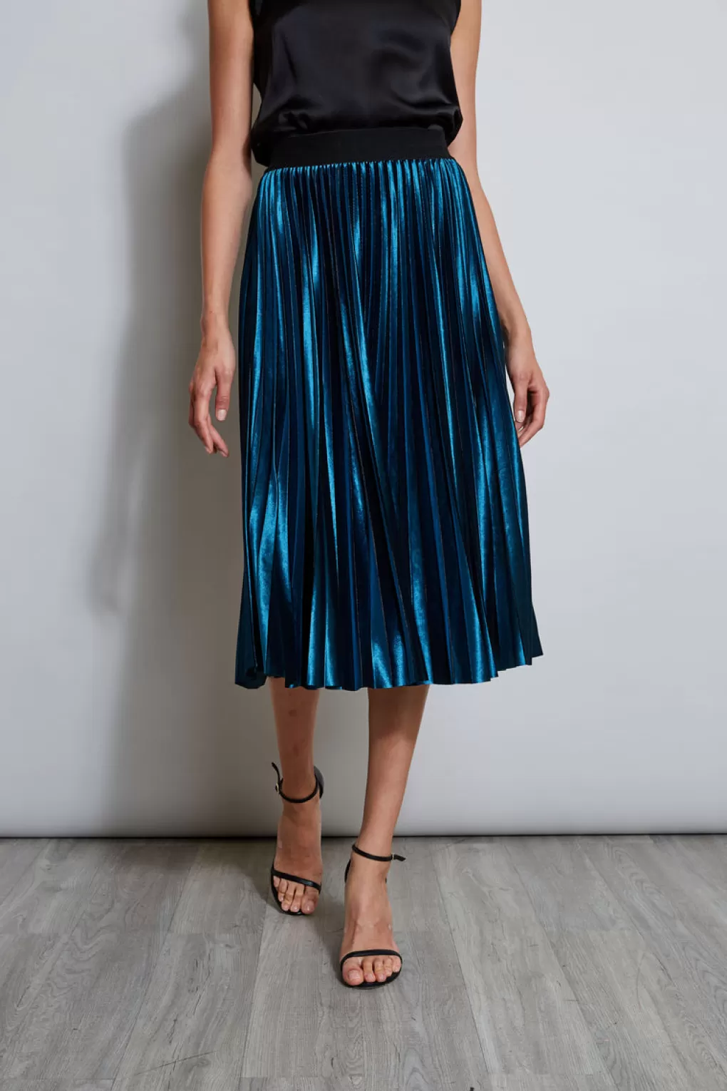 Best Elie Tahari Pleated Velvet Midi Skirt TEAL