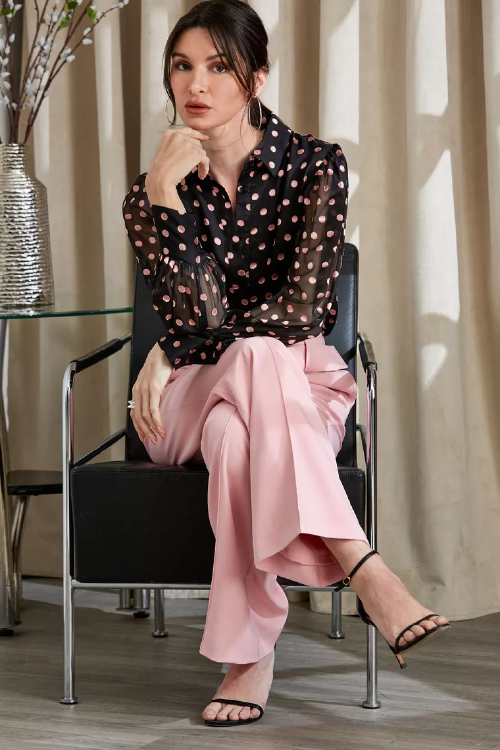 Shop Elie Tahari Polka Dot Shirt TAILOR PINK POLKA DOT