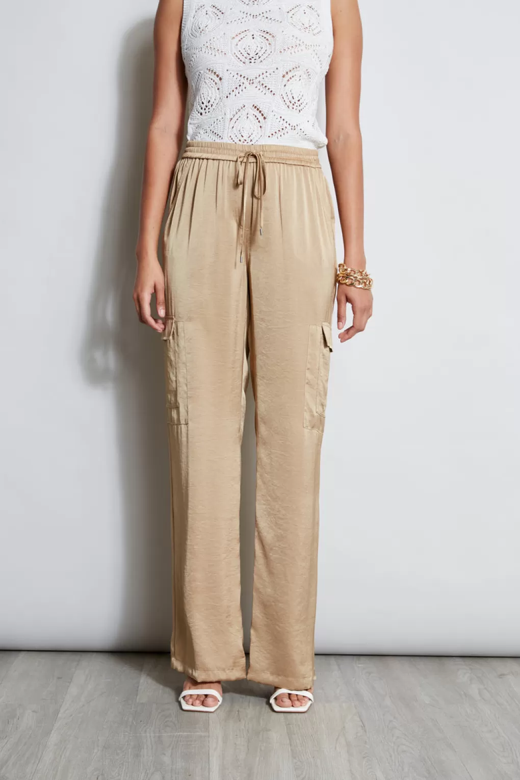 Online Elie Tahari Relaxed Satin Cargo Pant SANDCASTLE