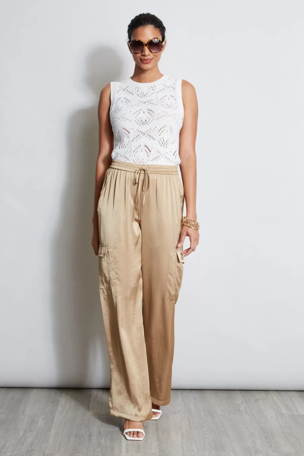 Online Elie Tahari Relaxed Satin Cargo Pant SANDCASTLE